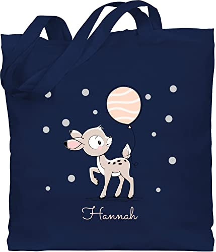 Baumwolltasche - Tiere - Süßes Reh Rehkitz - Unisize - Navy Blau - kita wechselkleidung beutel stoffbeutel kindergarten personalisierte geschenke name beuteltasche wechselbeutel