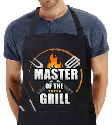 umboom Grillschürze Papa Männer, Lustige Schürze für Opa Papa Ehemann, Verstellbar Kochschürze mit 2 Taschen, Personalisiert Lustig Vatertag Geburtstagsgeschenk, Schwarze Gastronomie Schürze (Grill)