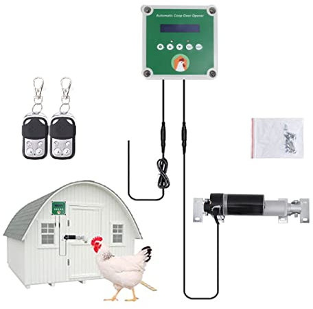 Automatischer Türöffner für Hühnerstall mit Timer, Zeitsensor, Elektrischer Türöffner für Geflügelstall, mit Lichtsensor, Fernbedienung 100 Bis 240 V (EU-Stecker)
