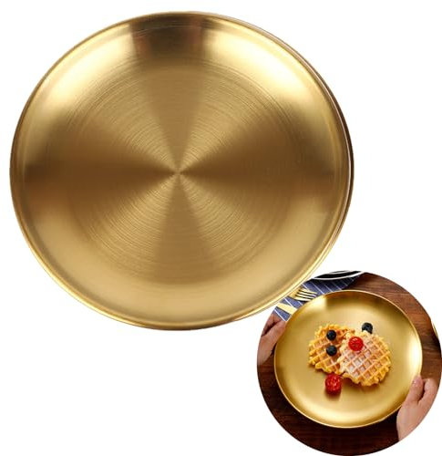 Eabdice Bandejas Metal Dorada, Bandeja Dorada, Inoxidable Bandeja Redonda, Puede Utilizarse para Bandejas de Mesas de Café, Macetas de Interior, etc