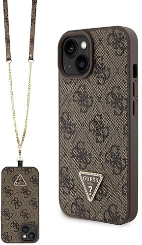 Guess GUHCP15SP4TDSCPW Hülle für iPhone 15 6.1 braun hardcase Crossbody 4G Metal Logo