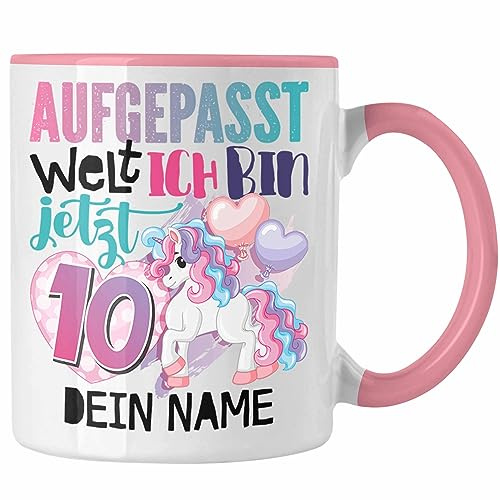 Trendation - 10. Geburtstag Tasse Geschenk Personlaisiert Mädchen Persönliches Geschenkidee Name 5er Geburtstag (Rosa)