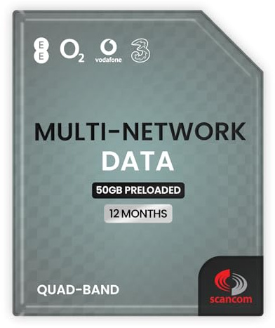 UK Multi-Network Quad Band Data Sim (einmaliger Dateneimer für 12 Monate ab Bestellung) – verbindet sich automatisch mit EE/Three/O2/Vodafone, um die beste Verbindung am Standort zu bieten, weiß, GB