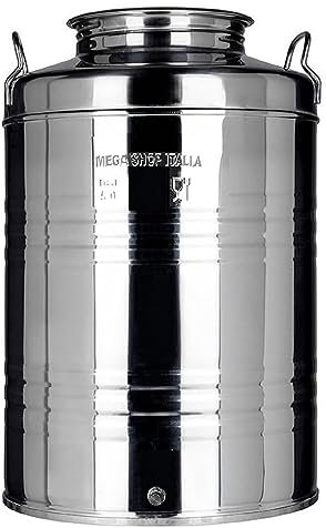 Megashopitalia Contenitore Bidone Fusto per Olio in Acciaio Inox 18/10 Predisposto per Rubinetto da 1/2 50 LT