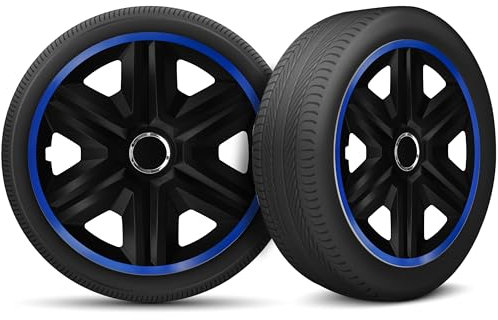 Radkappen 14 Zoll Radzierblenden 4er Set passend für alle Stahlfelgen - Einstellbarer Sicherungsring - Schwarz Blue
