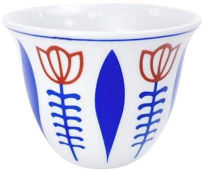Prestige Kitchen Turkish Arabic Coffee No-Handle Gawa Cups 3 oz 80 cc - Set of 12 (Blue Traditional Design)