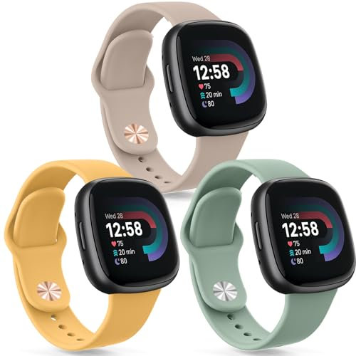 Vancle Confezione da 3 cinturini per Fitbit Versa 4/3, Sense 2/Sense - Nuova fibbia in morbido silicone regolabile, cinturino di ricambio per orologio da polso per donne e uomini, piccolo zenzero +