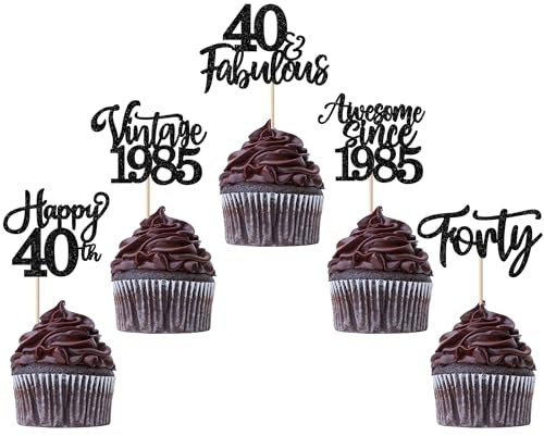 30 Stück Vintage 1985 Tortendeko Glitzer Happy 40th Forty Awesome Since 1985 Cupcake Toppers 40 Fabulous Kuchen Deko für 40. Geburtstag Hochzeitstag Party Kuchen Dekorationen Schwarz
