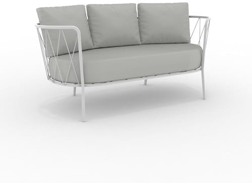 MONDO VIRO Daisy 2-Sitzer-Sofa aus verzinktem Metall Gartenstuhl Loungestuhl 160 x 73 cm 71 h (weiß geprägt - Grau)