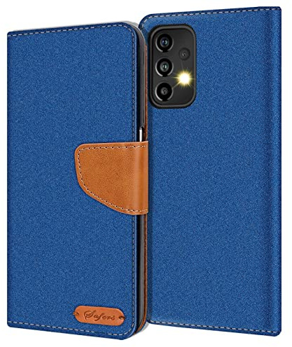CoolGadget Klapphülle für Samsung Galaxy A23 5G mit Kartenfach Blau | Handytasche im Stoff Design, Standfunktion, Magnetverschluss, Wallet Case mit Fach für Karten und Geld