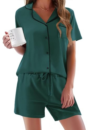 Ekouaer Women's Pyjama Set Soft Ladies Pyjamas Classic Pjs for Women V-Neck Summer Sleepwear Loungewear,S-2XL
