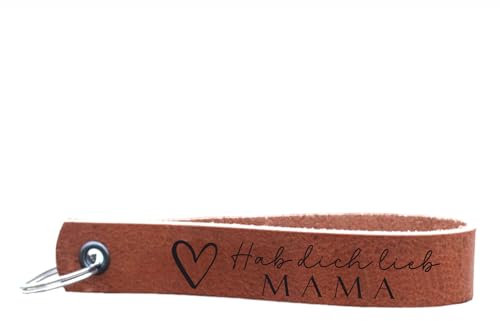 KT-Schmuckdesign Schlüsselanhänger Leder schmal hellbraun - Hab dich lieb Mama - Geschenkidee Geburtstag, Muttertag, Geschenk, Anhänger, italienisches Leder