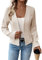 Damen 2024 Herbst Tweed Blazer Kragenlos Open Front Cardigan Voll Gefüttert Elegant Tailliert Mode Casual Arbeitsjacke Anzug, Beige-3, L/XL