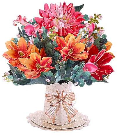 FFirevigo Papier-Pop-Up-Karten, 3D-Pop-Up-Blumenstrauß-Karte, Geburtstagskarten für Frauen mit Grußkarte und Umschlag, Muttertags-Papierblumen, Papierblumen, 26,7 x 25,4 cm, Dahlie