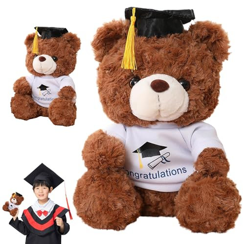 HBSFBH Abschluss Bär Mit Doktorhut - Personalisiertes Teddybär Graduation Geschenk, 23 cm Plüschbär für Bachelor (Dunkelbraun)