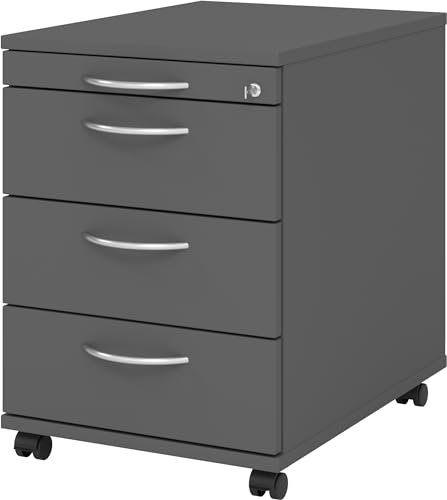 bümö Rollcontainer mit Schubladen, Container abschließbar aus Holz in Graphit - Rollwagen für's Büro als Schreibtisch Unterschrank, Bürocontainer od. Schreibtischcontainer mit Bogengriffe