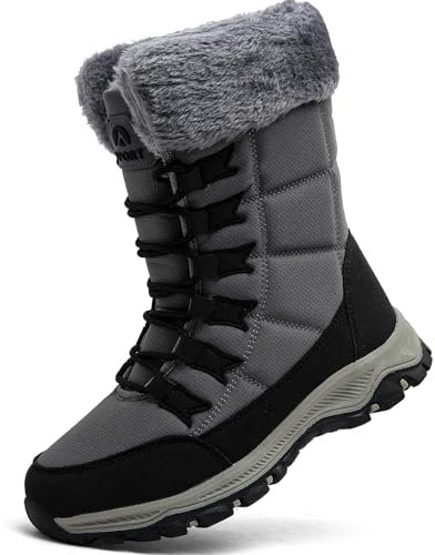 VTASQ Stivali da Neve Donna Stivaletti Invernali Impermeabili Foderata Pelliccia Caldo Stivaletti All'aperto Antiscivolo Doposci Grigio 38EU