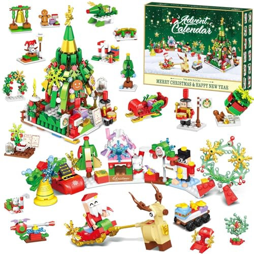 Adventskalender 2024 Kinder für Weihnachten Bauspielzeug,Mini Bausteine Blocks,Weihnachts Countdown 12 in 1 Blocks Spielzeug 618 Pcs,Weihnachts Geschenk für Erwachsene Jungen und Mädchen(Grun)