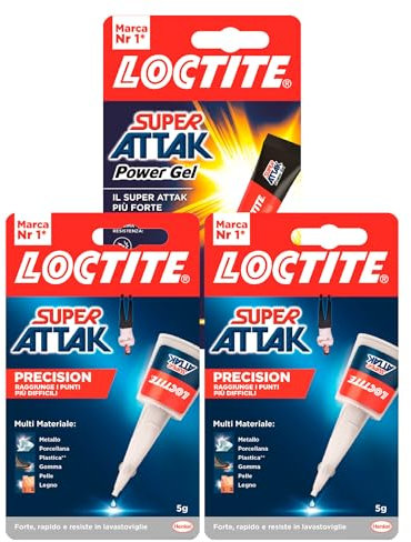 Loctite Super Attak Precision Colla Multimateriale con Beccuccio Extra Lungo Punti Più Difficili - 2 Flaconi da 5g + Power Gel Adesivo per Materiali Flessibili Massima Resistenza Urti - Flacone da 3g