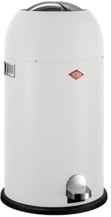 Wesco Kickmaster Abfallsammler in der Farbe weiß matt, pulverbeschichtetes Stahlblech, eingebauter Dämpfer, 33 Liter Volumen, großer Einwurf