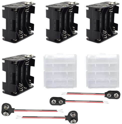 VISSQH 4 pcs AA battery holder,8 x 1.5V AA Plastic battery holder with I and T-Type Battery Snap Connector,12V AA Battery Holder Case with 2pcs Plastic Battery Storage Box (Black)