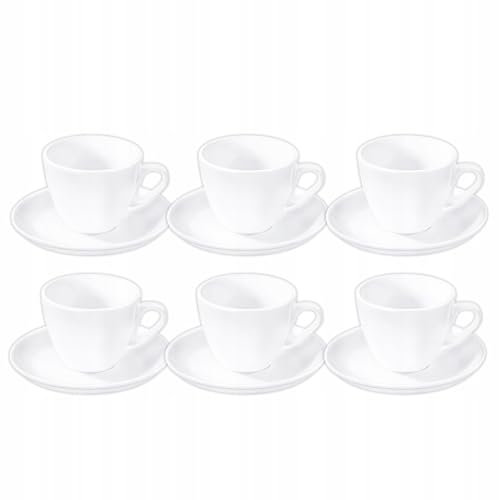 Wilmax - Juego de 6 tazas con platillos - 190 ml - tazas de café de porcelana - blanco - juego de vajilla para 6 personas - Juego de tazas para café, té, postres - Servicio de café y té