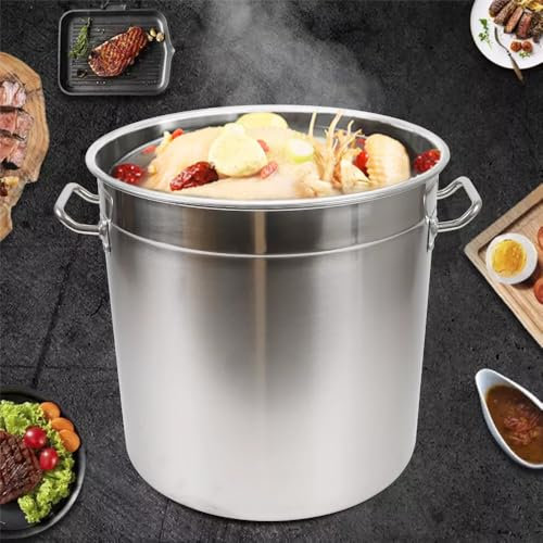 MEELRYD Olla de acero inoxidable con tapa, olla para sopa con 2 asas, olla de inducción de acero inoxidable, olla grande, como olla para patatas (70 L, acero inoxidable, plata, 45 x 45 x 46,5 cm)