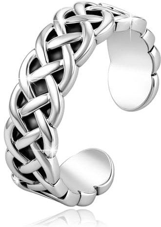 Keltischer Knoten Ringe Herren 925 Sterling Silber Keltischer Knoten Verstellbar Offener Ring für Damen Keltischer Punk Valentinstag Keltischer Daumenring Mädchen Spiraler Flechtring