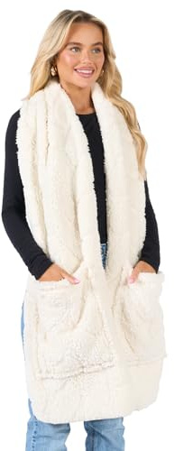 OHS Fleece Scarf with Pockets, Super Soft Warm Comfy Pocket Scarf for Women Girls Winter Esstential Gifts for Women - Grey, Cream