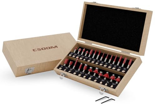 CSOOM 25-teilige professionelle Holzbearbeitung Router Bit mit Hartmetall-Trimmer, Holzbearbeitung Werkzeuge