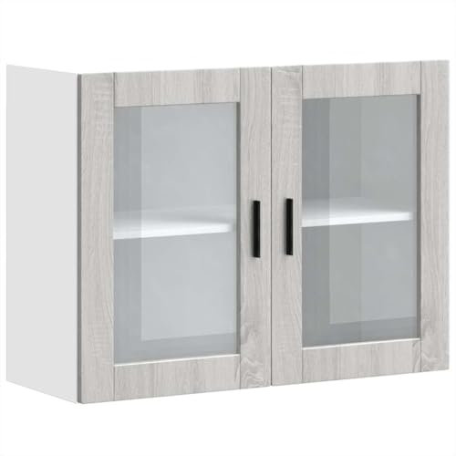 vidaXL kitchen wall cabinet - glass door porto range - engineered wood & glass - grey sonoma - modern style kitchen cupboard - ample storage space - wall-mounted design - home organization