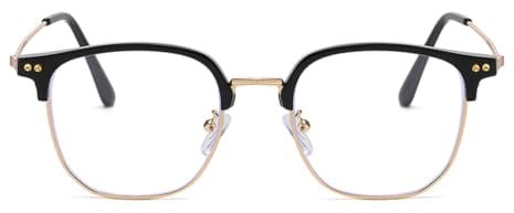 LJCZKA Blaulichtfilter Brille Halb-Randlos Metallrahmen Computerbrille für Herren Damen Quadratische Gaming TV Computerbrille Klare Linse UV 400 Schutz Augenbelastung Reduzieren (Schwarz Gold)