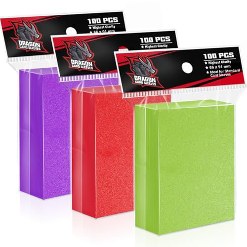 Trading Card Sleeves for Standard Cards，Plastic Card Sleeves Fit for Baseball Card Sleeves,Yugioh Sleeves, Football, MTG Sleeves, Sports Card Sleeve (Pink＆Light Green＆ Purple, 66 * 91mm)