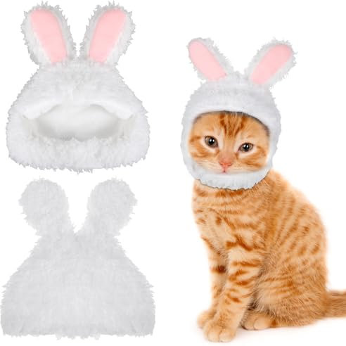 WLLHYF Cute Cat Winter Warm Rabbit Ear Hat Soft Comfortable Adjustable Small Pet Headwear Costume Clothes for Cat Kitten Puppy Dog(White)