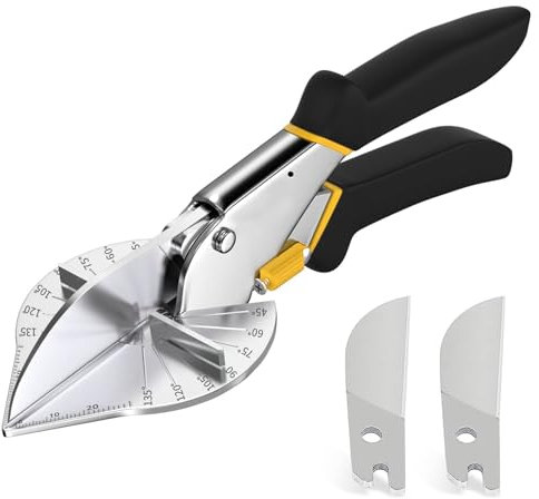 Jortmrd Tijeras de inglete de 45°-135°, Cortador de Inglete Multiángulo Ajustables para Cortar Empotramiento de Cableado en el Suelo de PVC, Madera y Caucho, Incluye 2 Cuchillas de Repue de Acero SK5