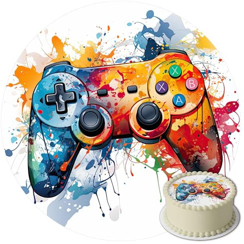 J&M DECO Tortenaufleger Gamer – essbare Kuchendeko Ø 20 cm – Tortenbild mit Gaming-Motiv für Jungengeburtstag – Zuckerpapier Tortendekoration – gebrauchsfertig