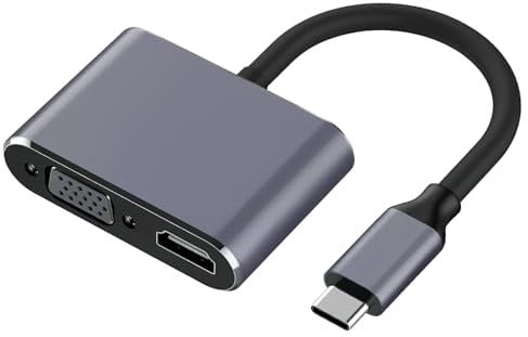 Adaptateur USB C vers HDMI VGA avec 4K 1080p VGA USB C 2 en 1 Adaptateur Thunderbolt 3 vers HDMI pour MacBook Pro Air Chromebook Pixel Dell XPS 13 15 Samsung Galaxy S22 S21 S20 LenovoYoga Huawei