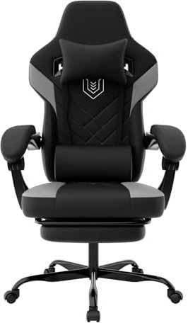 WOTSTA Gaming Stuhl, Bürostuhl Ergonomischer PC Gamer Stuhl mit Lendenwirbelstütze und Kopfstütze, Racing Gaming Sessel mit Fußstütze, 90-135° Rückenlehne