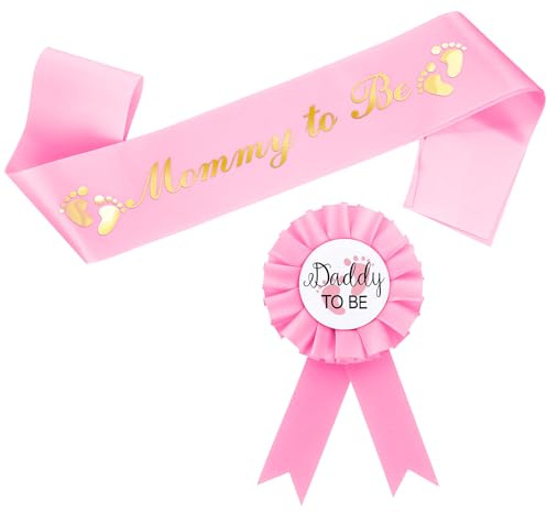 Quilax 2 Stück Baby Shower Schärpe Abzeichen Set,Mummy to Be Schärpe,Daddy to Be Abzeichen,Zukünftige Eltern Abzeichen-Schultergurt,Baby Party Accessoires,Dekoration für Schwangerschaftsfotografie
