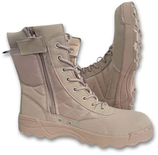 Anfibi Militari Uomo, Militaria - Zip Laterale Stivali Ultraleggeri, Accessori Tattici - Scarponi da Combattimento, Caccia (Beige, Sistema Taglie Calzature EU, Adulto, Uomo, Numero, Media, 42)
