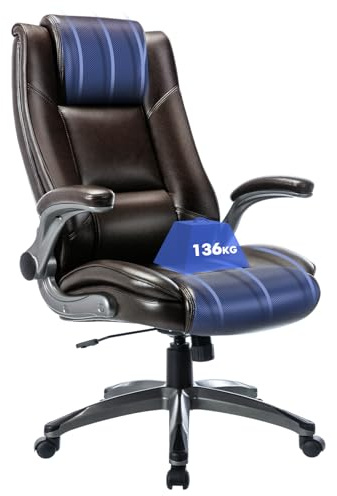 COLAMY Chefsessel aus Leder–Ergonomisch, Extra Breiter Sitz mit Taschenfederkern, Belastbar bis 136kg, Atmungsaktiv & Bequem für Home Office (Braun)