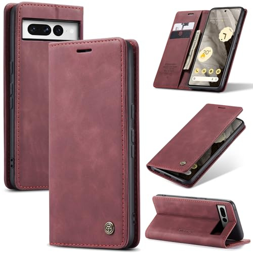 Azororo Handyhülle für Google Pixel 7 Pro 5G Hülle Premium Lederhülle Flip Case Magnet Tascher Kartenfach Standfunktion Klapphülle Schutzhülle für Google Pixel 7 Pro, Weinrot