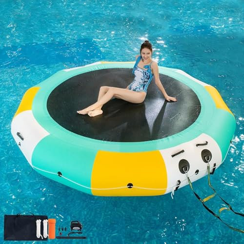 Ufblasbarer Wassertrampolin - Aufblasbares Wassertrampolin Aus PVC Mit Rutsche, Hüpfburgen, Mit Rutsche/Röhre/Sprungkissen, Hüpfplattform, Seetrampolin Für Wasserparkspiele(C,5m)