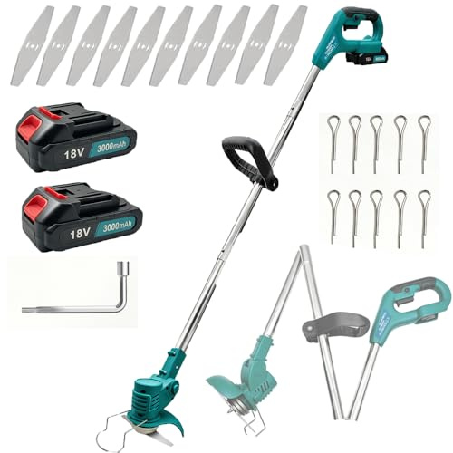 Akku-Rasenmäher für Makita, Kabelloser Rasenmäher mit 12 Messern, 2-in-1 Rasentrimmer Elektrisch, 90° Schwenkbarer Kopf für Rasen Garten Beschneiden, 2 x 18V 3000 mAh Akkus 400W