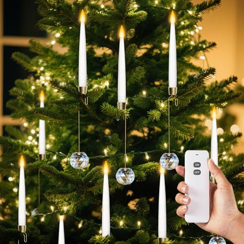 12 Velas Para Árbol De Navidad, Velas LED Sin Llama con Control Remoto y Cronómetro, velas flotantes con bola de cristal Para Exterior Ventana Chimenea Patio Jardín Hogar Boda