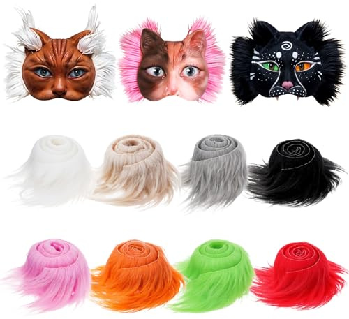 Tyqour 8 Stück Kunstfell zum Basteln Plüsch Fellstoff Faux Fur Kunstpelz Band Pelz Stoff Fell Halloween Faux Fur für Zwergenbart Weihnachtsmannhaar Cosplay DIY Basteldekoration