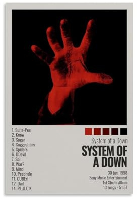 SAHDU I REWNRN Poster System of A Down (4), ästhetische Wandkunst, dekoratives Gemälde, Poster, Dekor, Vintage-Leinwand für Wohnzimmer, Schlafzimmer, 30 x 45 cm, ungerahmter Stil