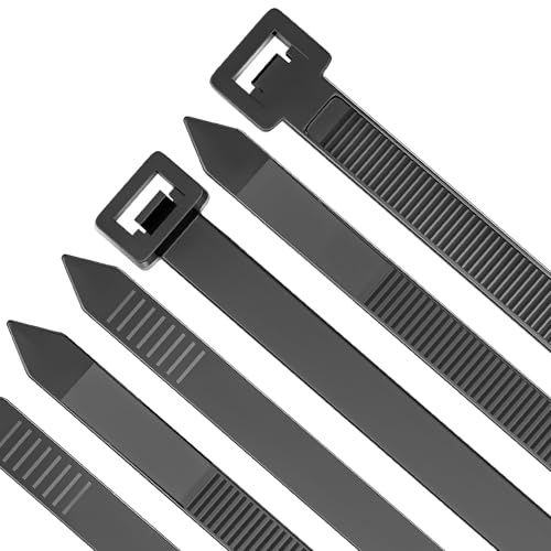 Tesmax 100 Stück Kabelbinder Schwarz Set UV Beständig-7.6 * 300mm | Militärische Nylon 66 Material,Temperaturbeständigkeit von -40°C bis +85°C,Zugfestigkeit Bis Zu 22kg Einfach bedienen