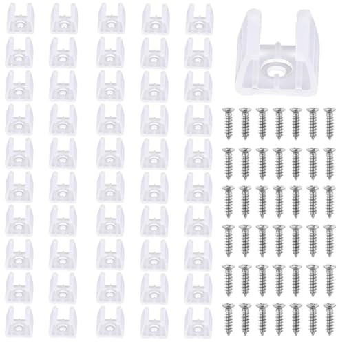 COYUN 50 Pièces Fixation Ruban LED, LED Néon Montage Clips Support Montage, Support pour Bandes, Inclure Vis pour 11mm à 12mm Silicone LED Néon Bande Lumineuse, Translucide, Blanc, avec 50 Vis