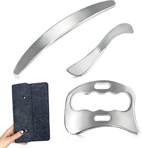 3 in 1 Gua Sha Set, Gua Sha Edelstahl mit Filz Aufbewahrungstasche Faszien Massage Tool Muskelentspannung für Beine, Rücken, Gesicht und Nacken